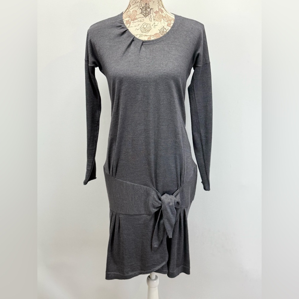 BRUNELLO CUCCINELLI Gray Cashmere long sleeve drop waist mini dress size S.